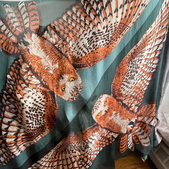 Valentino Owl Graphic Silk Shawl Scarf. - Picture 3 of 16